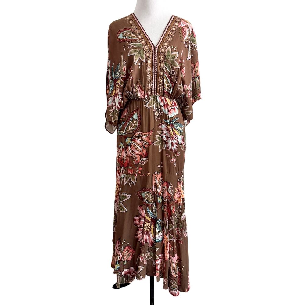 Farm Rio Anthropologie Valentina Floral Maxi Dress S Brown Boho Cottagecore